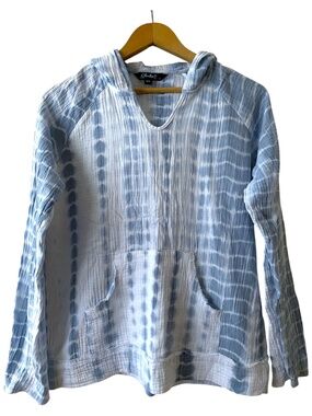 Crinkle texture Cotton Gauze long sleeve shirt blue and white